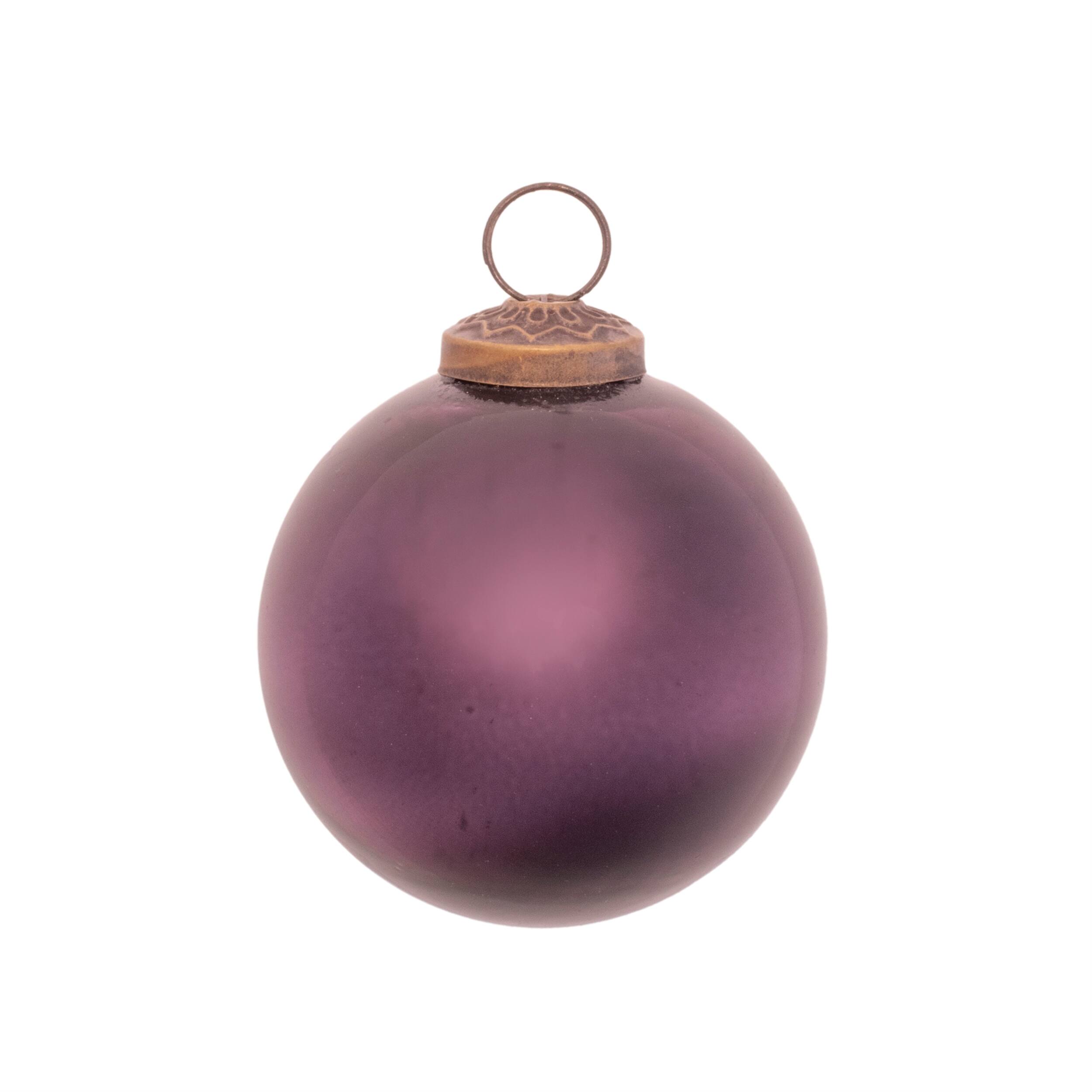 Back. BreeBe - Frosted Glass Ball Ornament (Set of 12) - Purple.