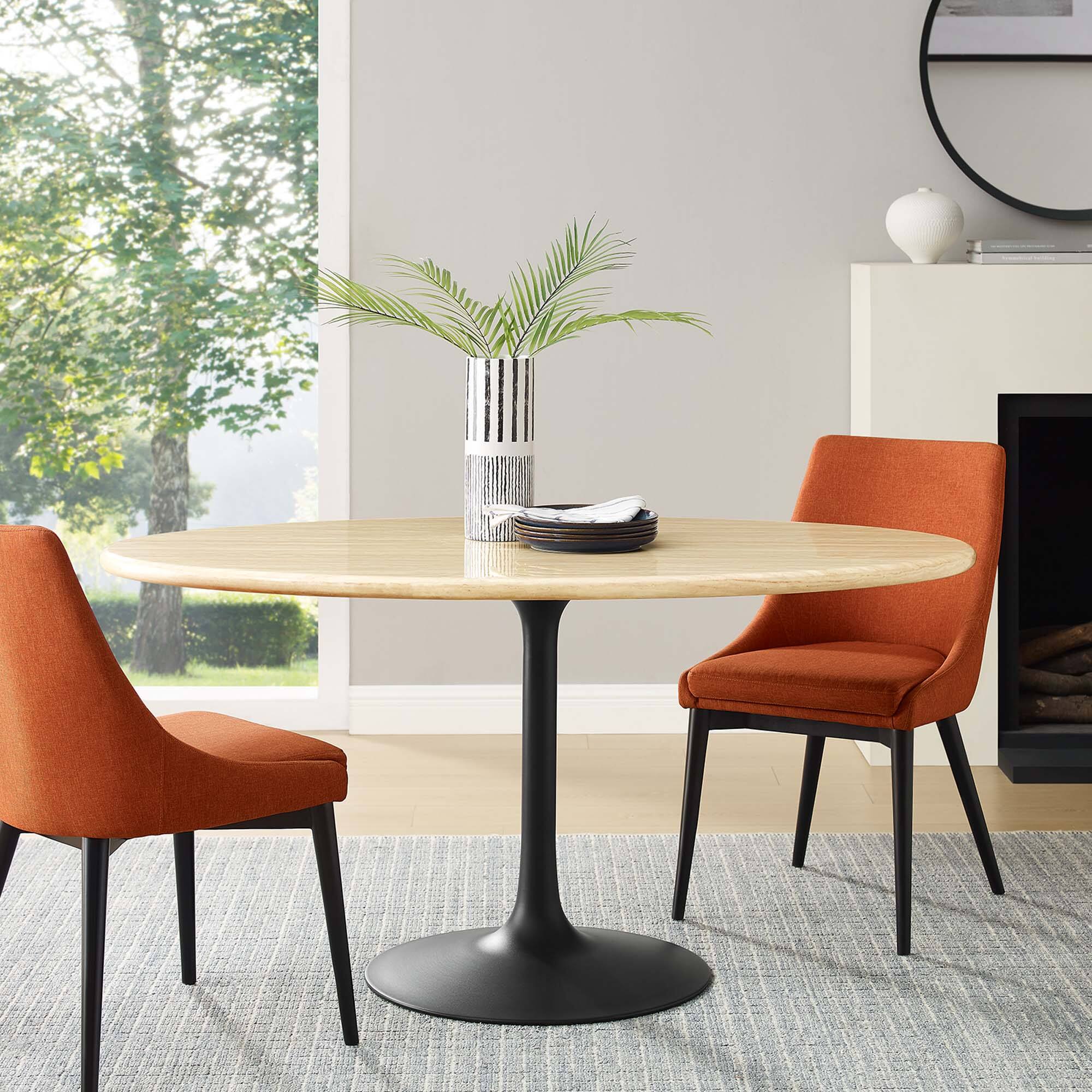 Alt View 2. Modway - Lippa 60" Oval Faux Travertine Dining Table by Modway - Black Travertine.