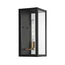 Jonathan Y - Berlin 16" Modern Industrial Indoor/Outdoor Rectangular Iron/Glass LED Outdoor Lantern - Black/Gold Painting