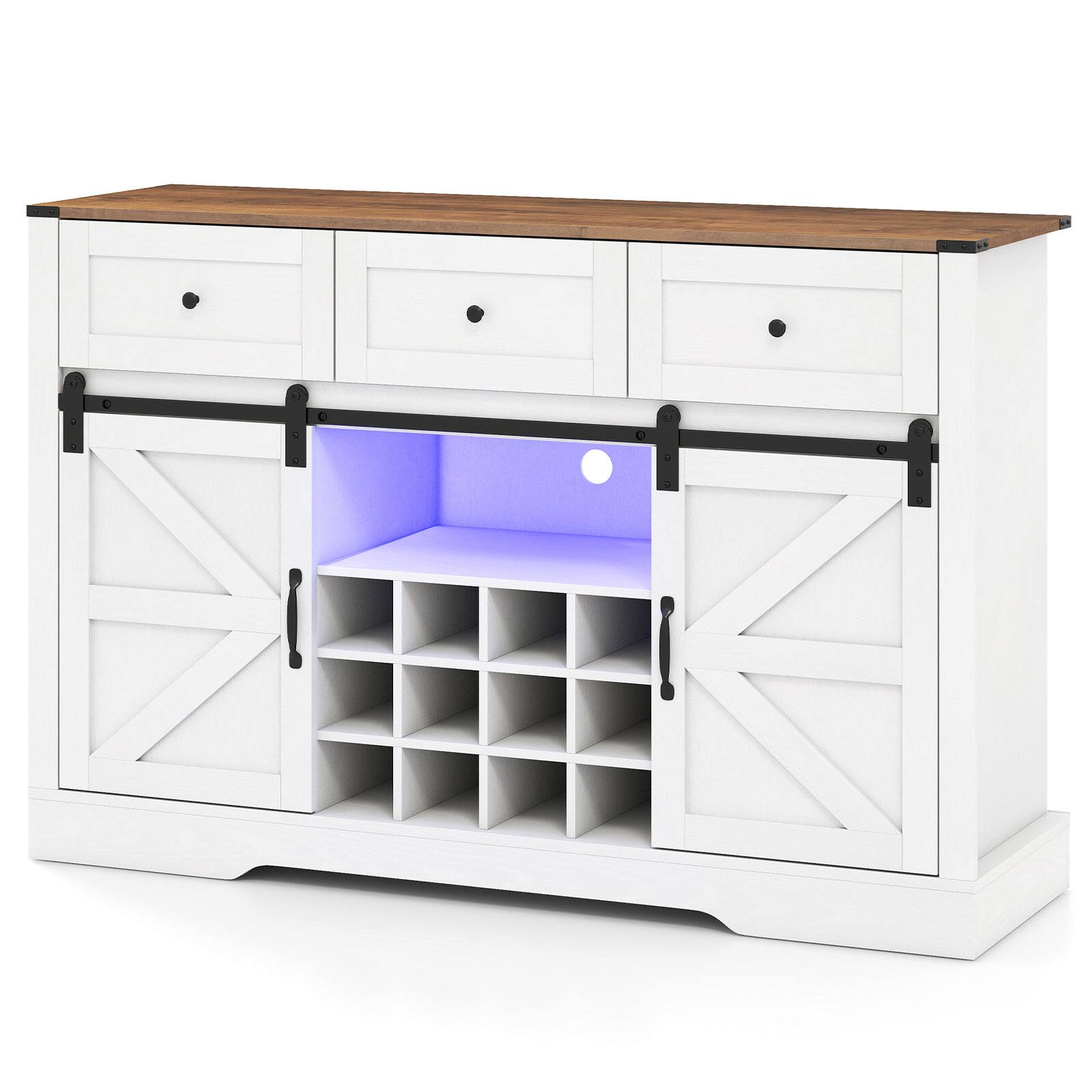 Alt View 9. Gymax - Gymax Wine Bar Cabinet w/LED Lights Doors Coffee Station w/ Adjustable Shelves Racks White - White.