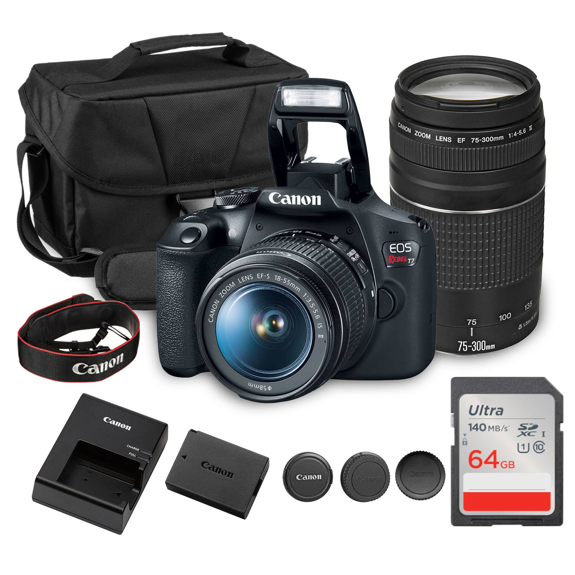 Canon - EOS Rebel T7 DSLR Camera Dual Lens Kit 18-55mm 75-300mm Bundle