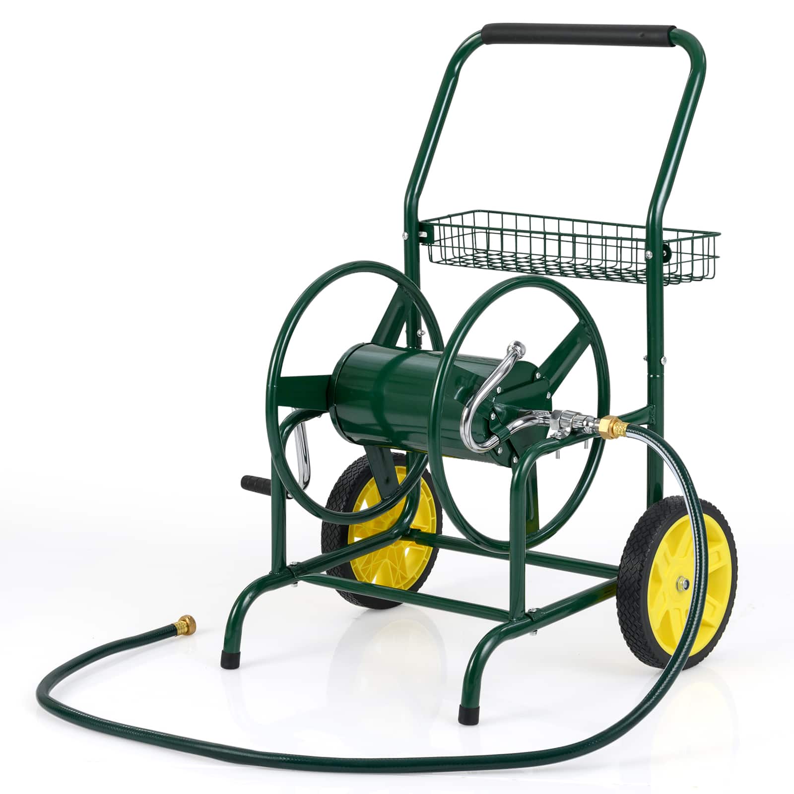 Gymax - Garden Hose Reel Cart 230 FT of 5/8'' Large Capacity w/ 2 Wheels Storage Basket - Green