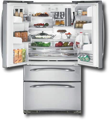 Front Standard. GE - Side-by-Side Refrigerator with Bottom-Mount Freezers - Stainless-Steel.