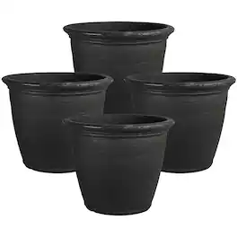 Sunnydaze - 20 in Anjelica Dual-Wall Polyresin Planter - Set of 4 - Matte Black