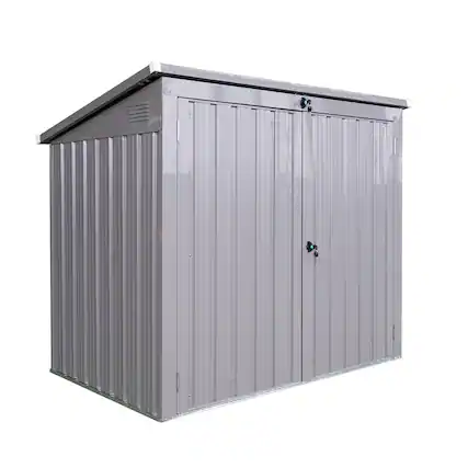 Front. Mondawe - 2 Trash Cans Stainless Galvanized Steel Outdoor Bin Shed - Gray.