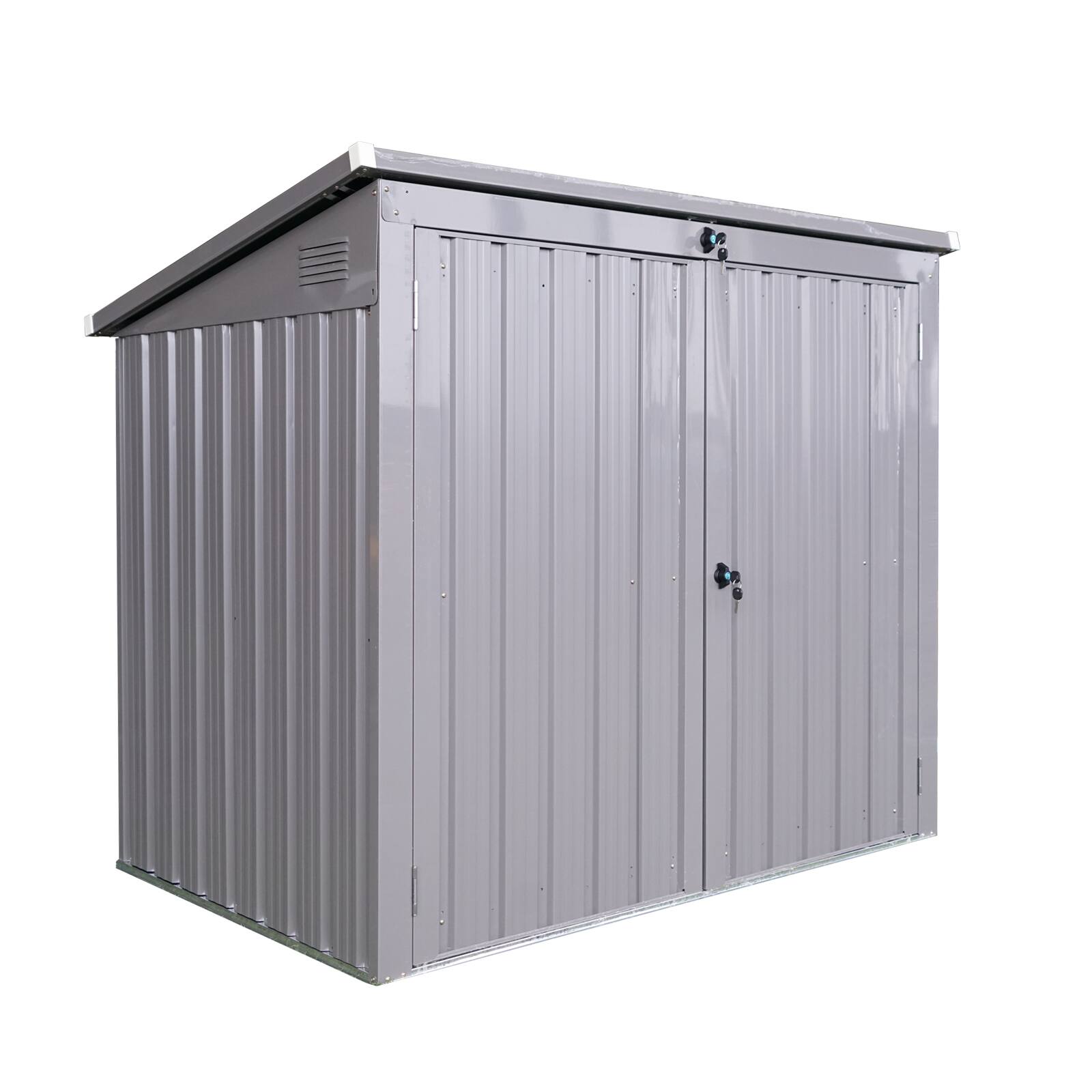 Front. Mondawe - 2 Trash Cans Stainless Galvanized Steel Outdoor Bin Shed - Gray.