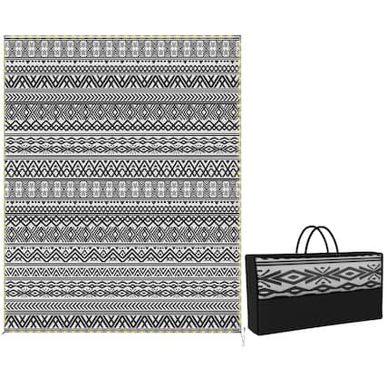 Front. Outsunny - Rug Carpet with USB Lights Reversible Patio Rug with Carry Bag for Camping 10' x - Black, White.