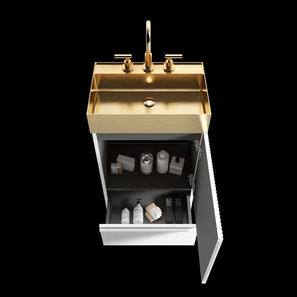 Alt View 6. Loheer - Loheer 20 inch white bathroom vanity with brushed gold metal sink freestanding bathroom cabinet - Matte White.