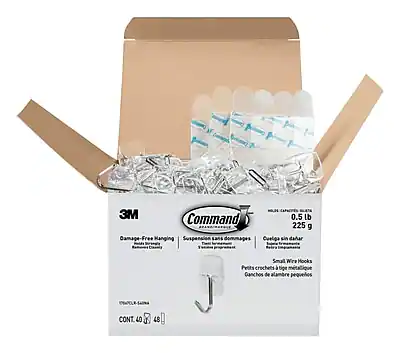 3M Command
0.5 lb (225 g)
Damage-Free Hanging Suspension
Sans dommages
Cuelga sin dañar
Small Wire Hooks
Pintos crujientes ligerales
Ganchos de alambre pequeños
CONT. 40
40