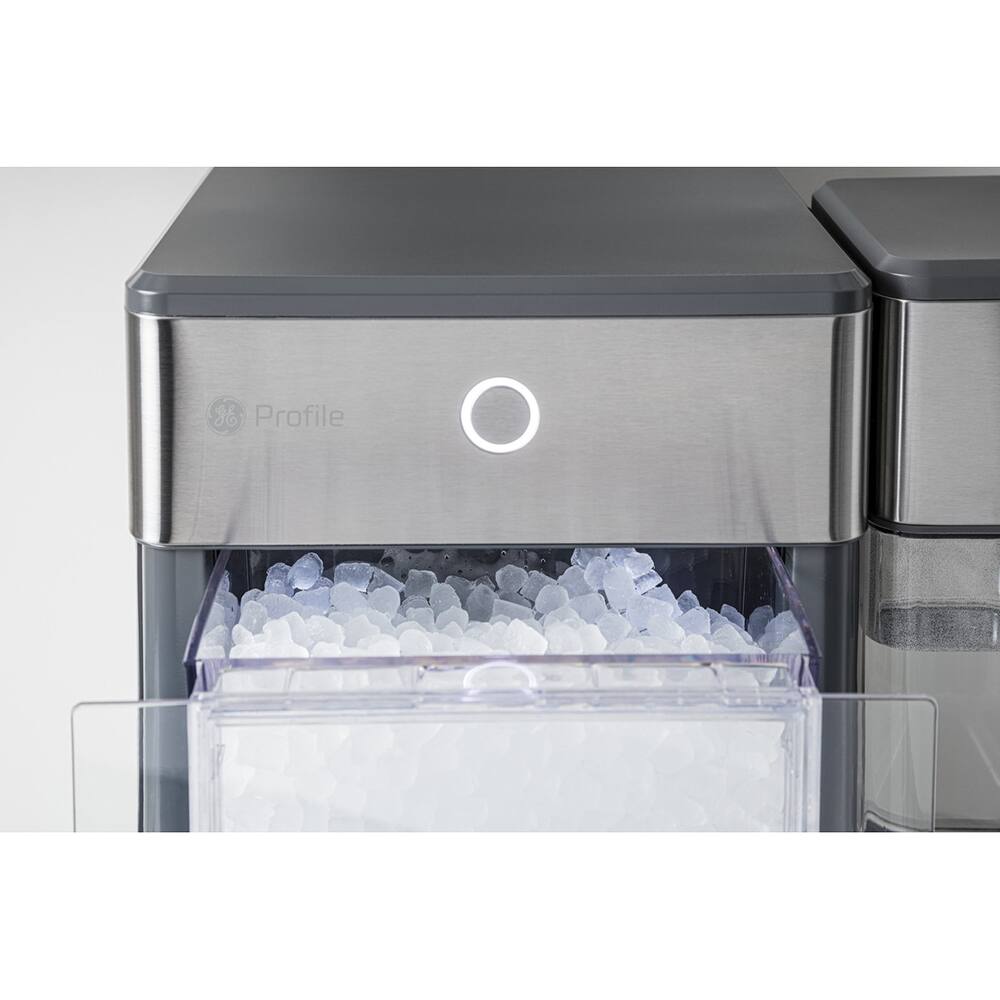Left. GE Profile - Opal Countertop Nugget Ice Maker with Side Tank - Stainless Steel.
