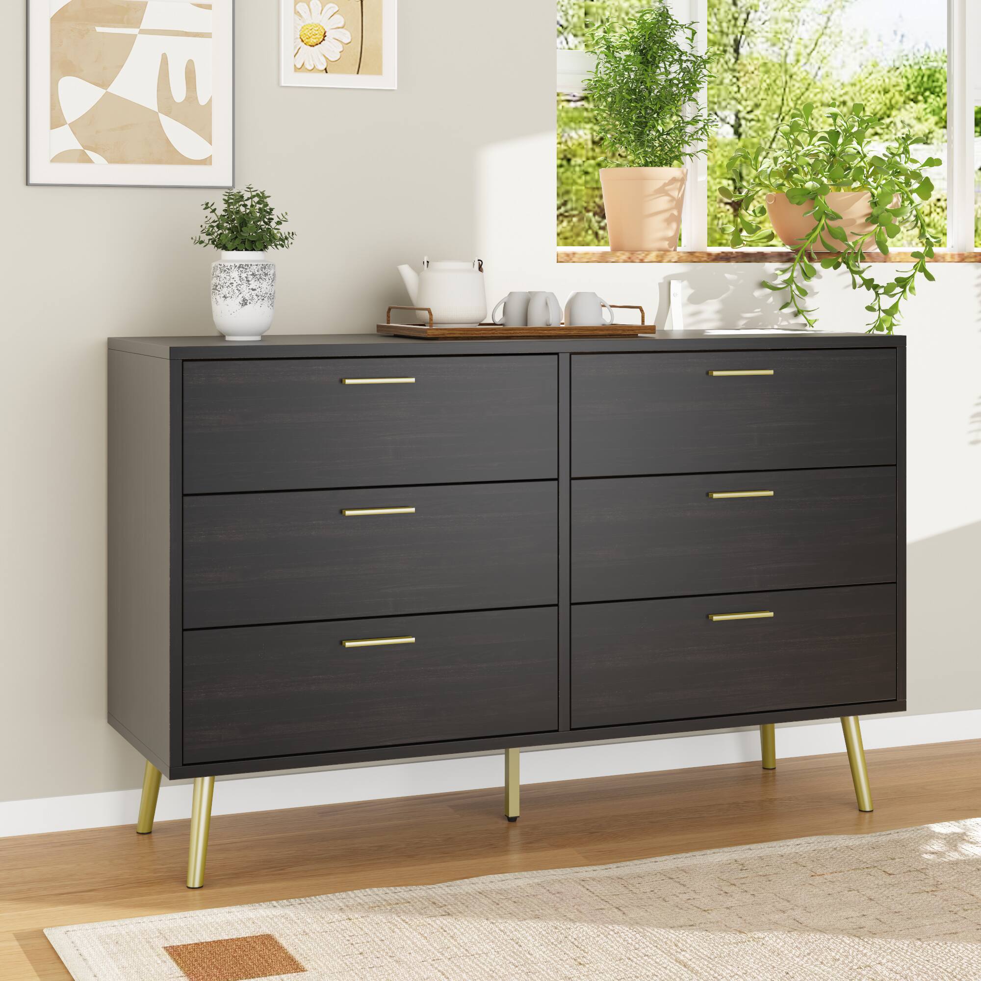 Alt View 6. FUFU & GAGA - FUFU&GAGA 6 - Drawer Wide Double Dresser with Dual Leg Options - Spacious Storage Essential - Black.