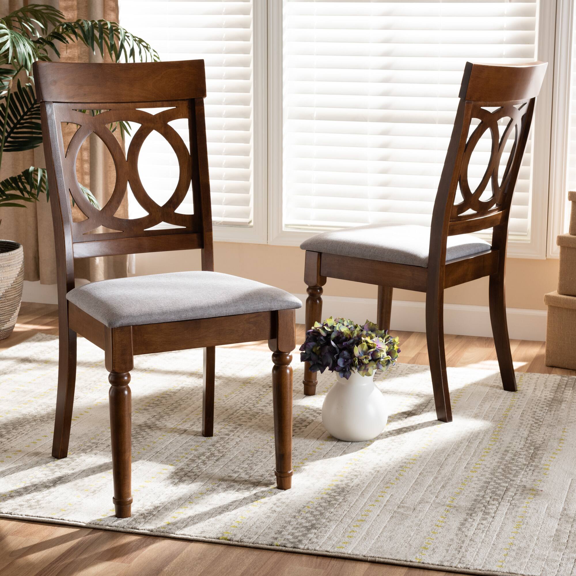 Alt View 2. Baxton Studio - Lucie Modern Fabric Upholstered and Finished Wood 2-Piece Dining Chair Set - Grey/Walnut Brown.