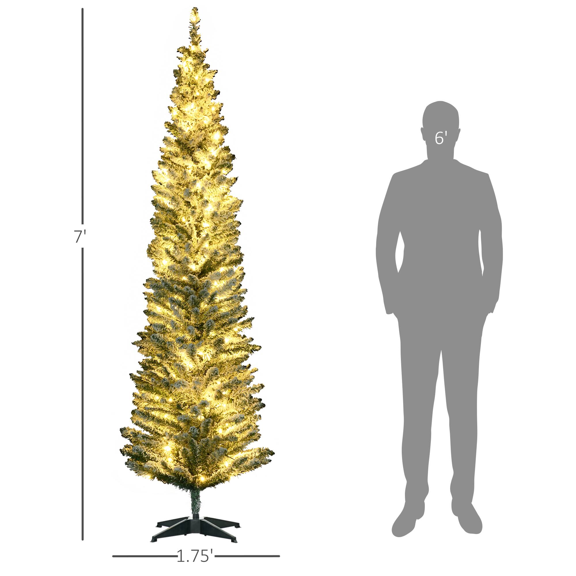 Alt View 2. Homcom - Tall Pre-Lit Slim Noble Fir Artificial Pencil Christmas Tree with 210 Warm White LED Lights and 499 Tips - Green.