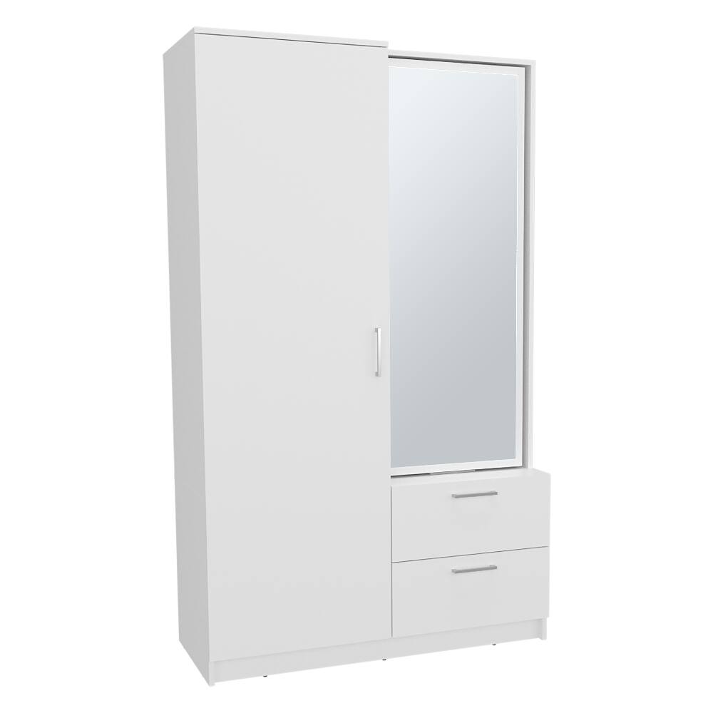 Alt View 2. Loheer - Loheer 71 inch high white mirror armoire, one door wardrobe cabinet with drawers - White.