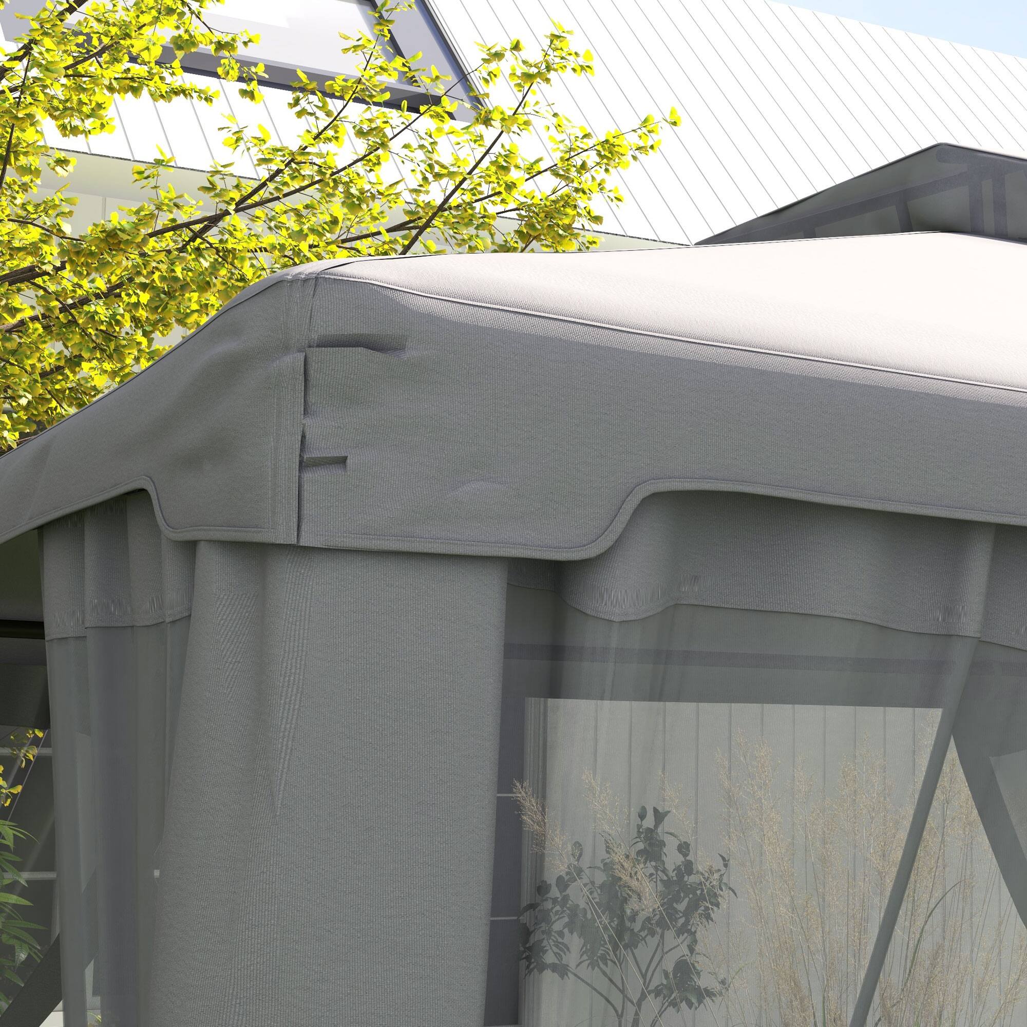 Alt View 4. Outsunny - 9.6' x 11.6' Patio Gazebo, Outdoor Canopy Shelter with 2-Tier Roof and Netting, Steel Frame for Garden, Lawn - gray.