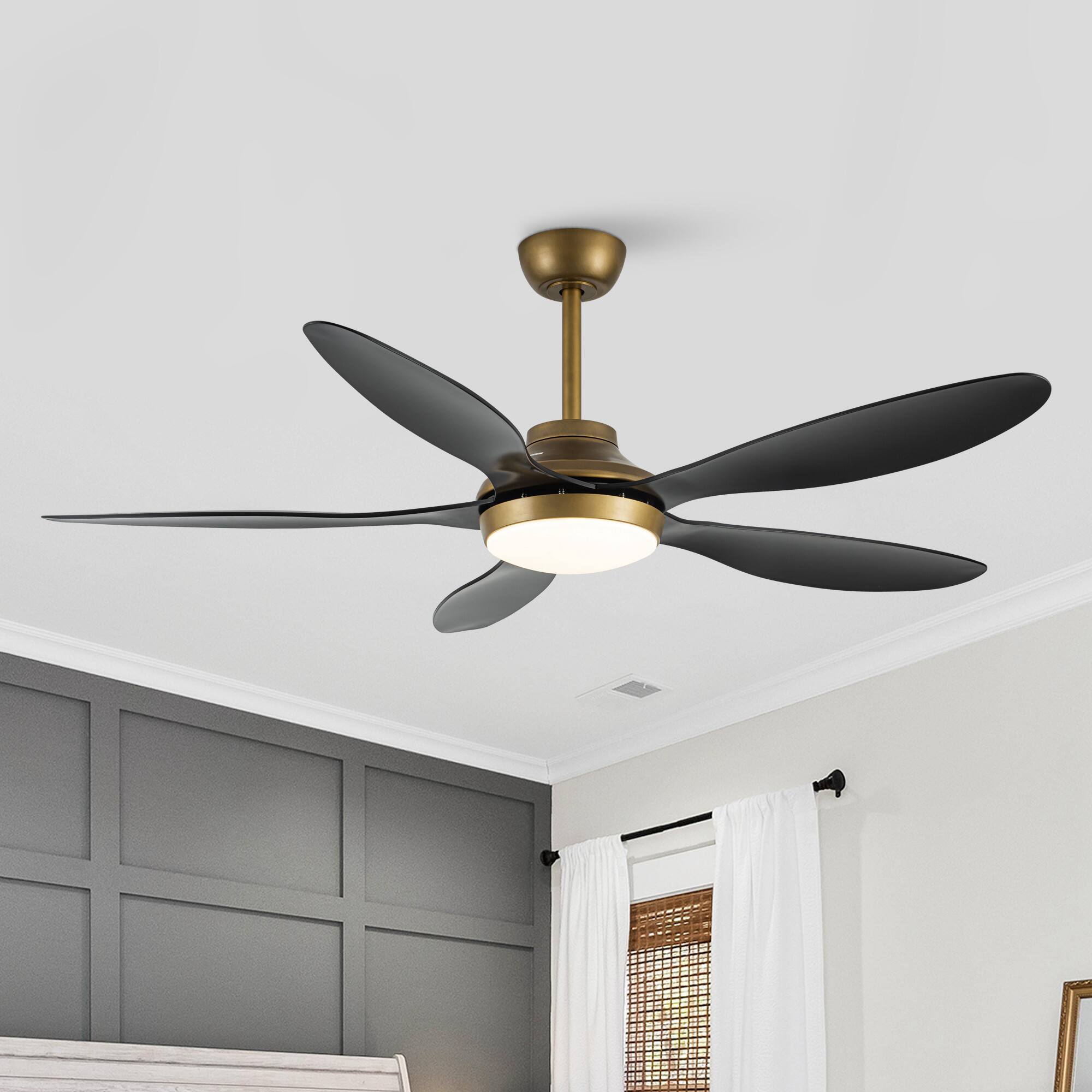 Left. Parrot Uncle - 52" Antique Brass Smart Ceiling Fan with Light and Remote, App Control, Voice Control - Black.