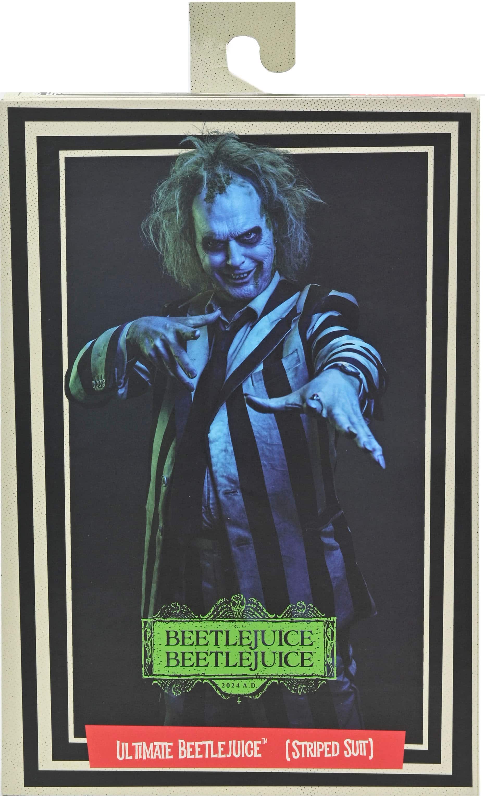 The text on the image reads "BEETLEJUICE BEETLEJUICE 2024 A.D. ULTIMATE BEETLEJUICE* (STRIPED SUIT)".