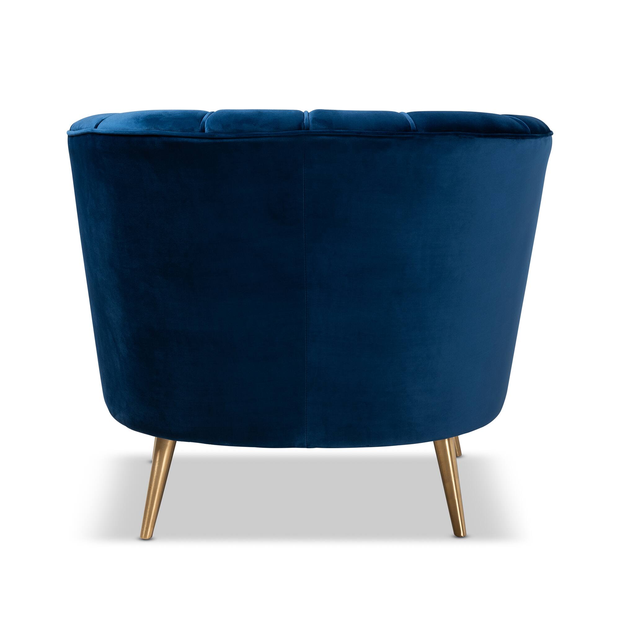 Back. Baxton Studio - Emeline Glam and Luxe Velvet Fabric Upholstered Brushed Gold Finished Accent Chair - Blue/Gold.