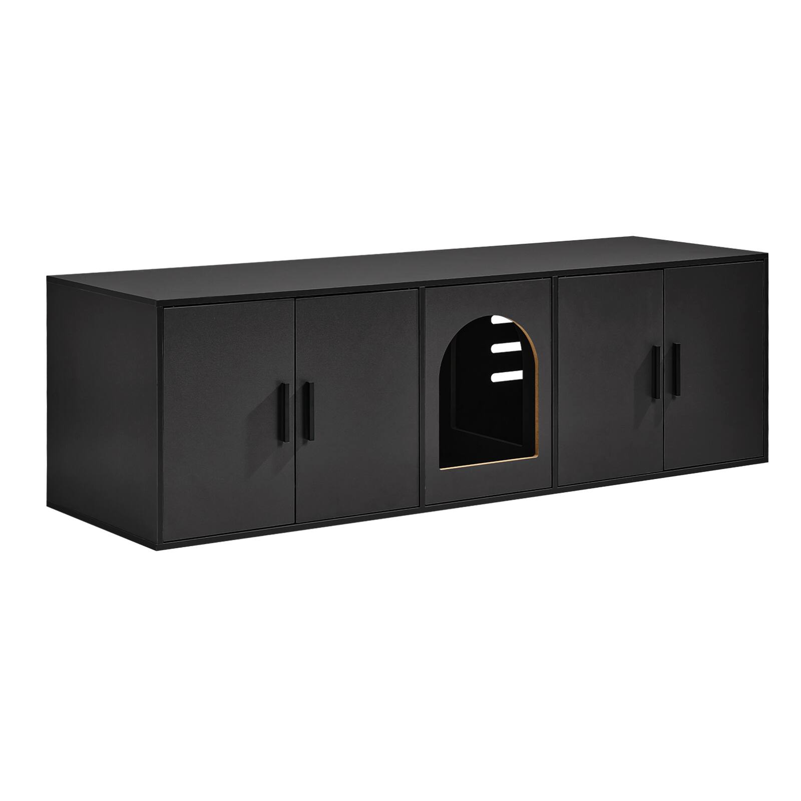 Alt View 5. VEVOR - Cat Litter Box Enclosure for 2 Cats, 57.9 in Hidden Litter Furniture, Double Room Large Cat Washroom Cabinet - Black.