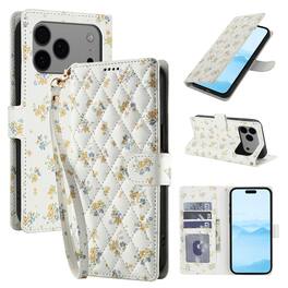 Dteck - Floral Wallet Case for Apple iPhone 17 Pro with Hand Wrist Strap, Premium PU Leather Shockproof Protective Flip Cover - D