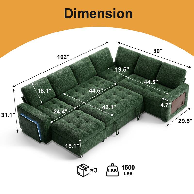 Dimension  
102" x 80" x 19.5" x 18.1" x 44.5" x 44.5" x 31.1" x 24.4" x 42.1" x 4.7" x 29.5" x 18.1"  
x3  
1500 LBS