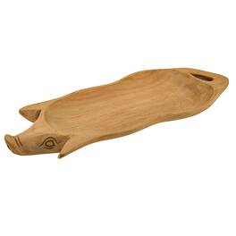 Zeckos - Hand Carved Pig Shaped Decorative Wooden Serving Tray 15 Inch - Brown