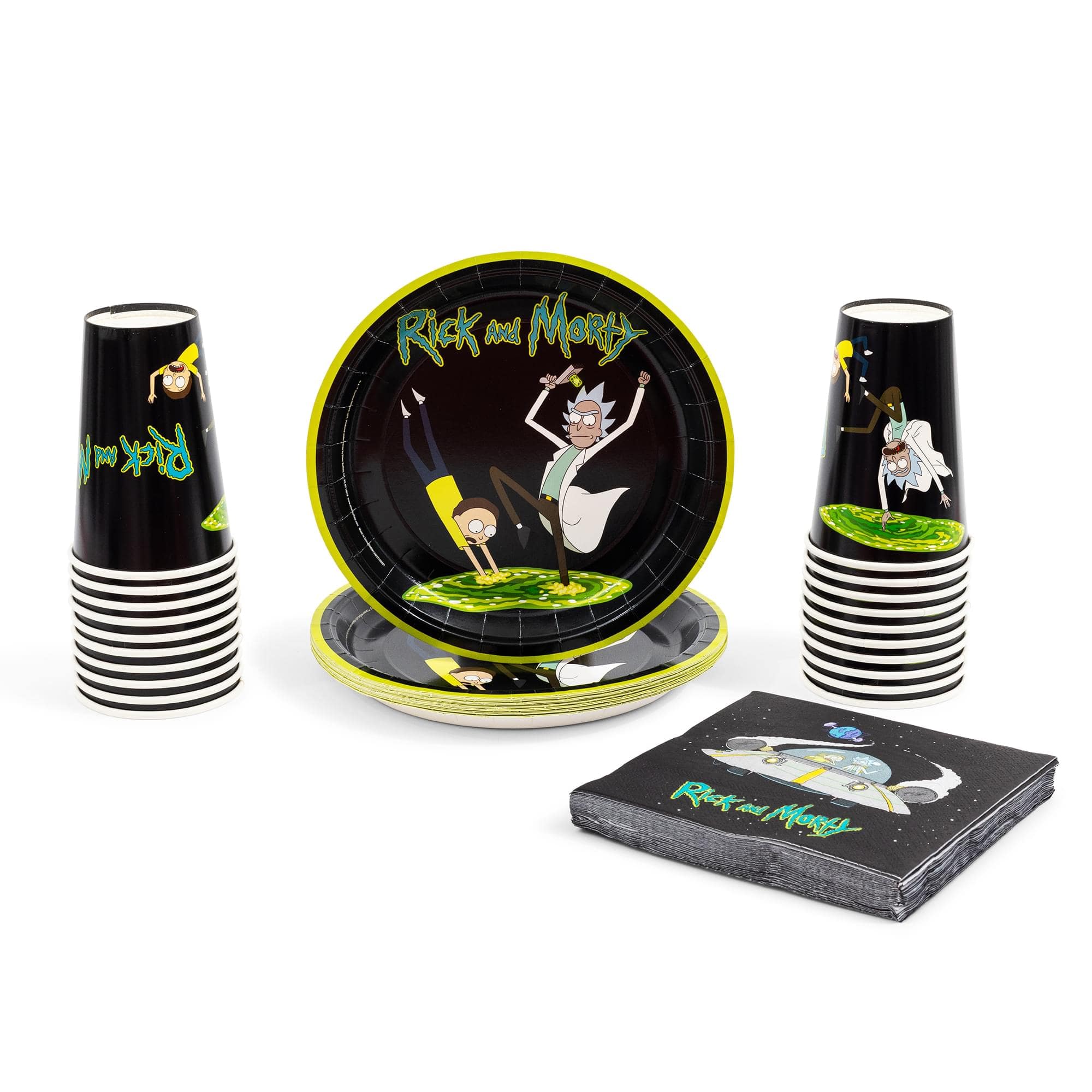 Silver Buffalo - Rick and Morty Portal 60-Piece Party Tableware Set | Cups, Plates, Napkins - Multi-Colored
