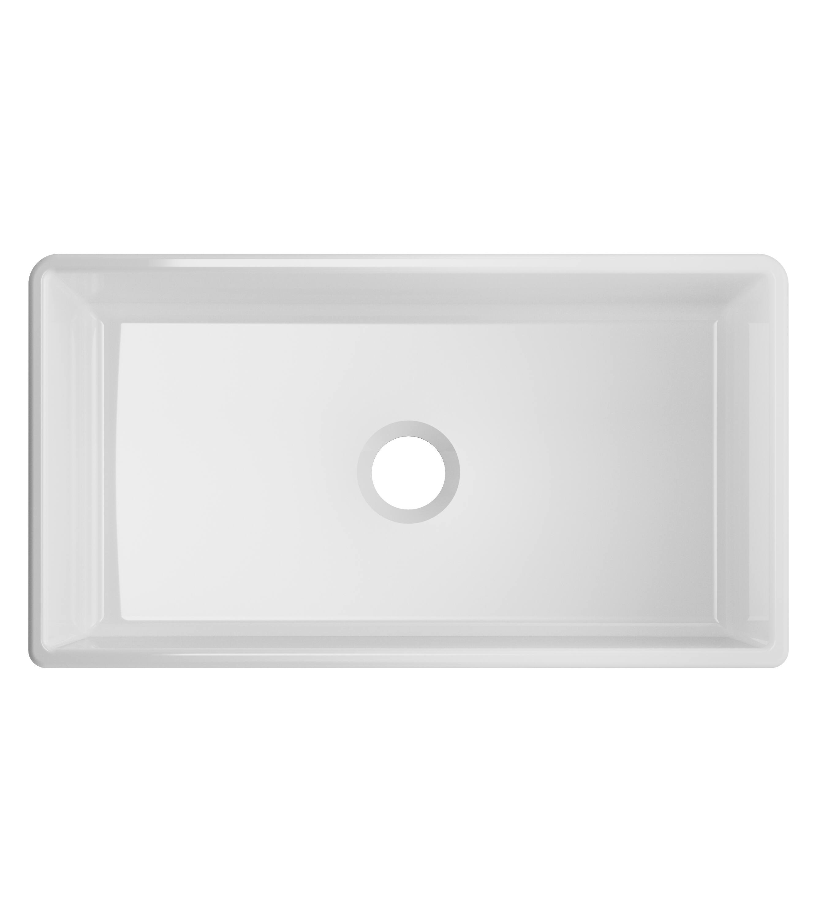 Left. Winpro - Farmhouse Apron Front Fireclay 36 in. x 18 in. x 10 in. Plain Single Bowl Kitchen Sink with Center Drain in White - White.