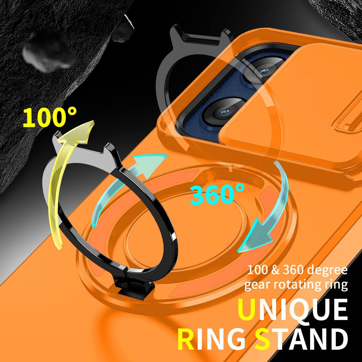 100°
360°
100 & 360 degree gear rotating ring
UNIQUE RING STAND