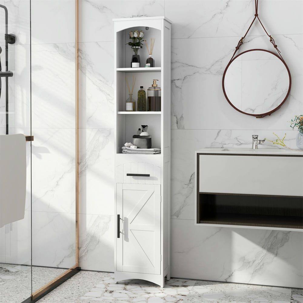 Alt View 1. Kadyn - Bathroom Cabinet, Narrow Storage Unit, Floor Cabinet for Bathroom, Living Room, Entryway, White - White.