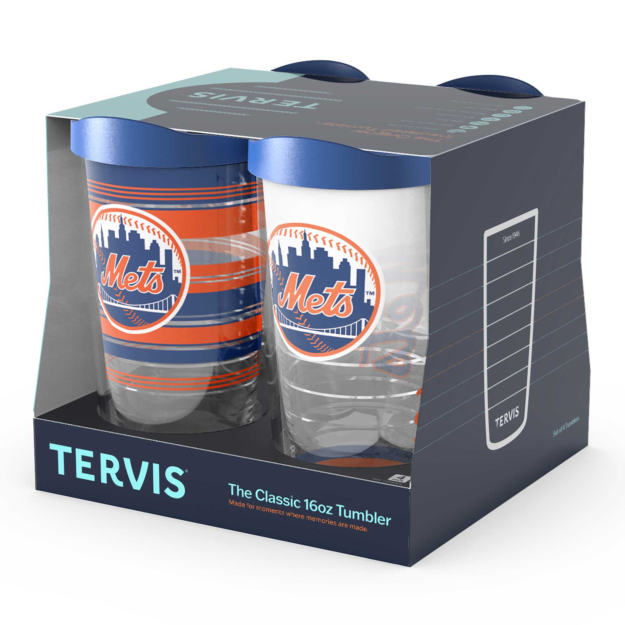 TERVIS  
The Classic 16oz Tumbler  
Made for moments where memories are made  

Mets  
Mets  

TERVIS  
Since 1946  
Set of Tumblers