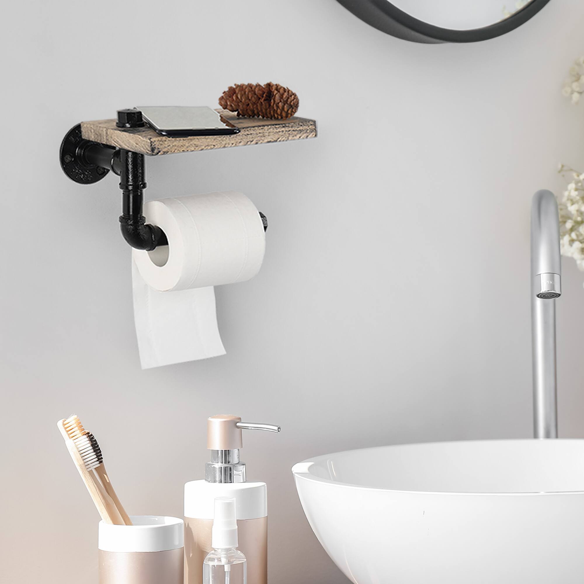 Oumilen Industrial Pipe Single Paper Towel Holder with Rustic Brown ...