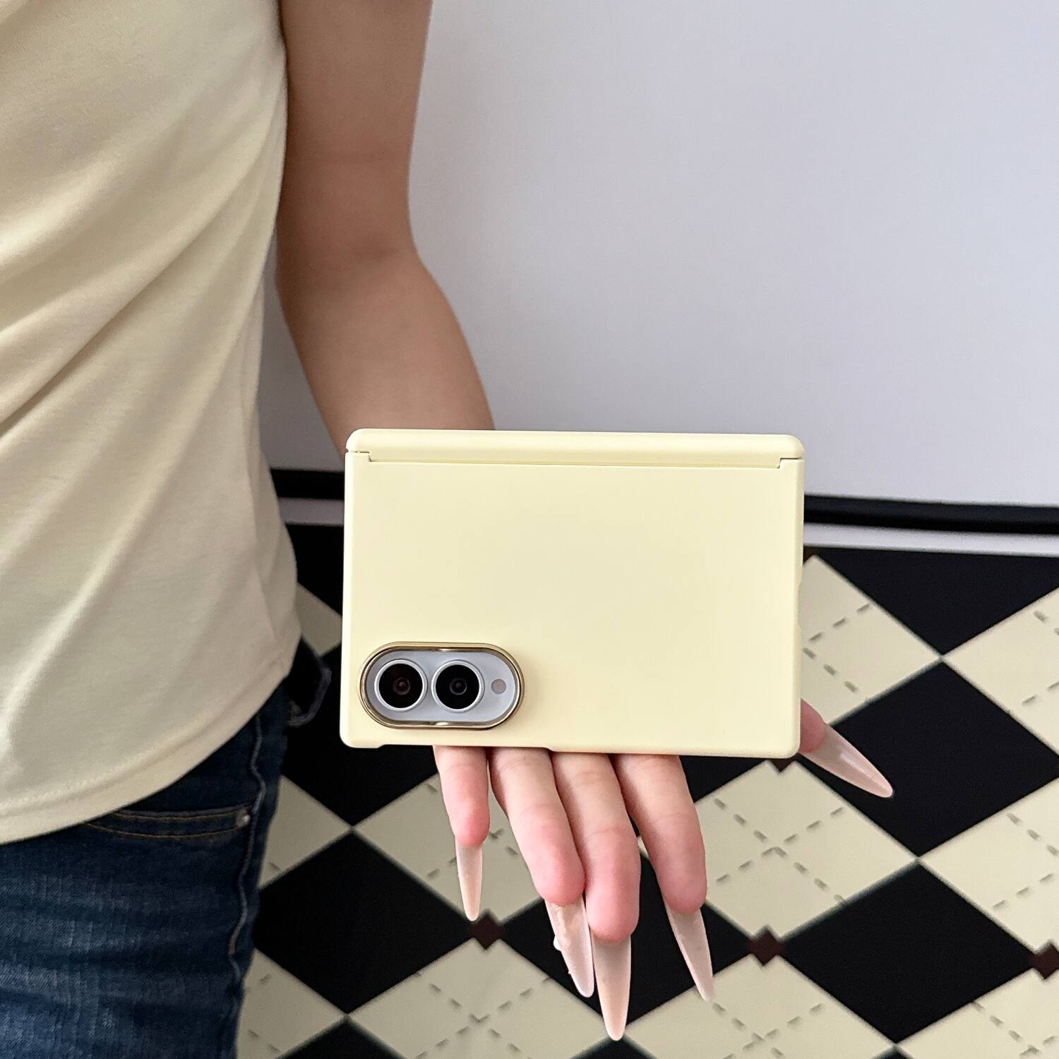Back. Dteck - for Samsung Galaxy Z Fold8 Rugged Hinge Protection Case with Tempered Glass Film,Shockproof Matte Slim Mag Safe Cover - Yellow.
