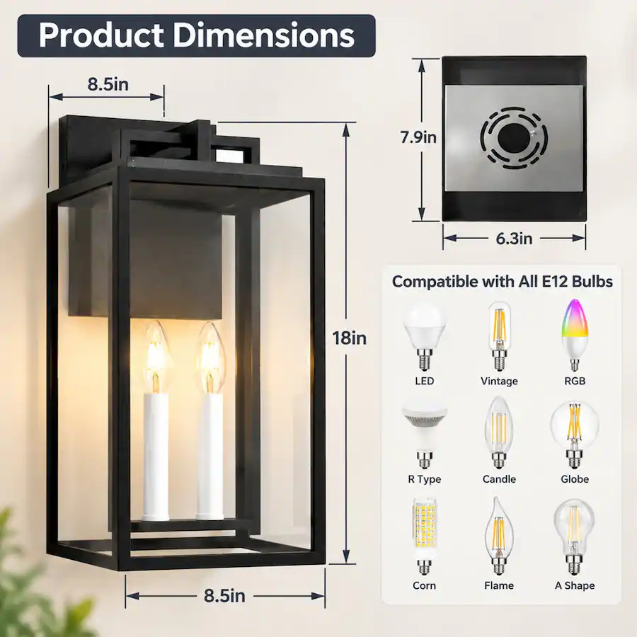 Kvp Setting RYHNUYNE 18 In Outdoor Wall Light, 2 Light Clear Tempered Glass E12 ...