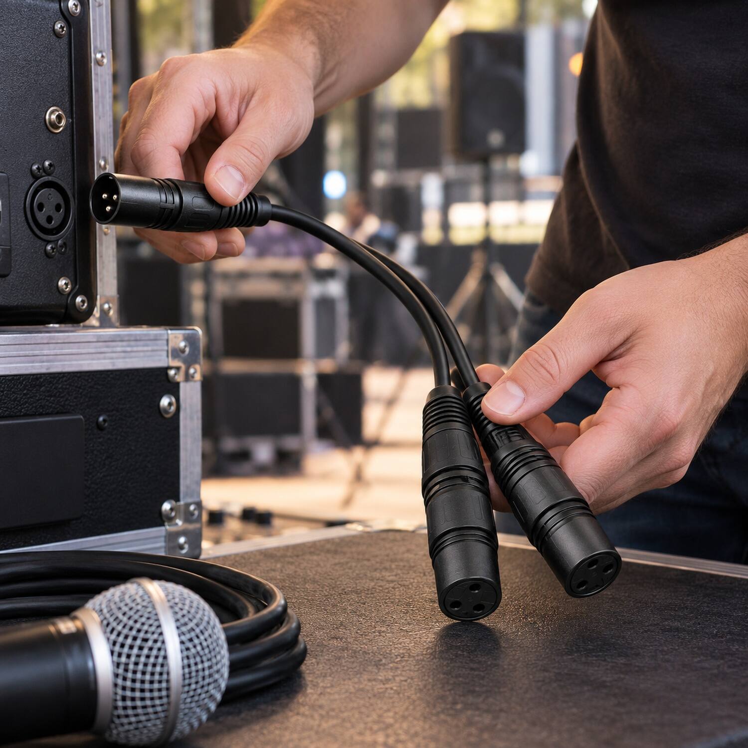 Back. Sanoxy - XLR Male Plug to Dual 2 Female Jack Y Splitter Mic DJ Cable Adaptor 16 AWG 3-Pin - Black.
