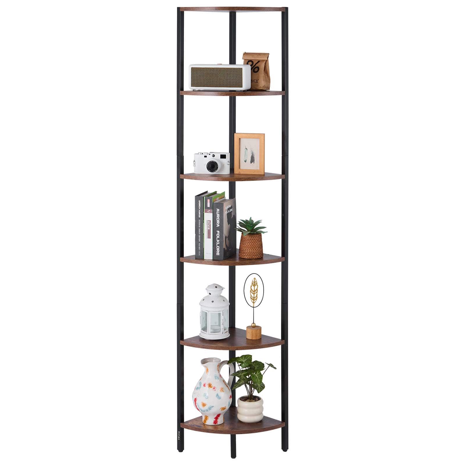 VEVOR - 6 Tier Corner Shelf with LED Light, 68" Tall Corner Bookshelf with Storage Shelves for Collectibles, Display Shelf - Brown