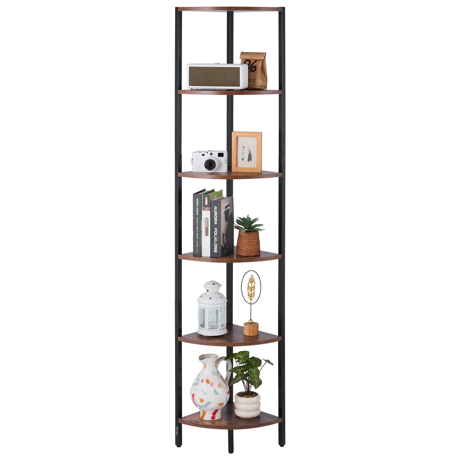 VEVOR - 6 Tier Corner Shelf with LED Light, 68" Tall Corner Bookshelf with Storage Shelves for Collectibles, Display Shelf - Brown