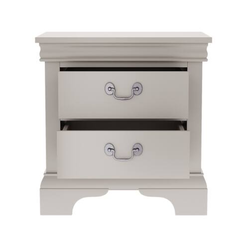 Alt View 4. LUCKY ONE - 22" Assembled Classic Wooden Nightstand 2-Drawer Antique Pulls - White.
