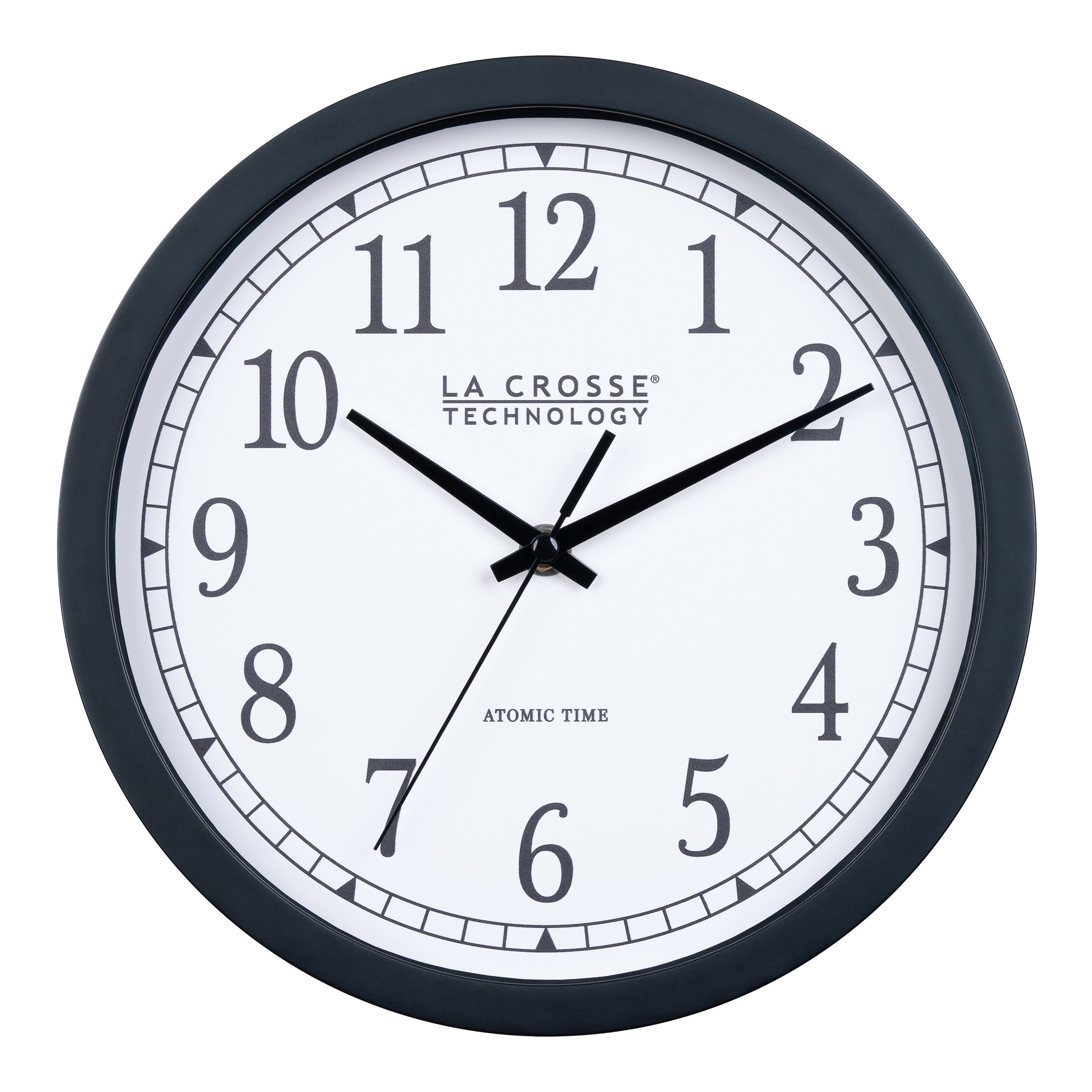 La Crosse Clock Co. - 10 inch Classic Atomic Analog Plastic Wall Clock - Black