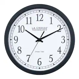 La Crosse Clock Co. - 10 inch Classic Atomic Analog Plastic Wall Clock - Black