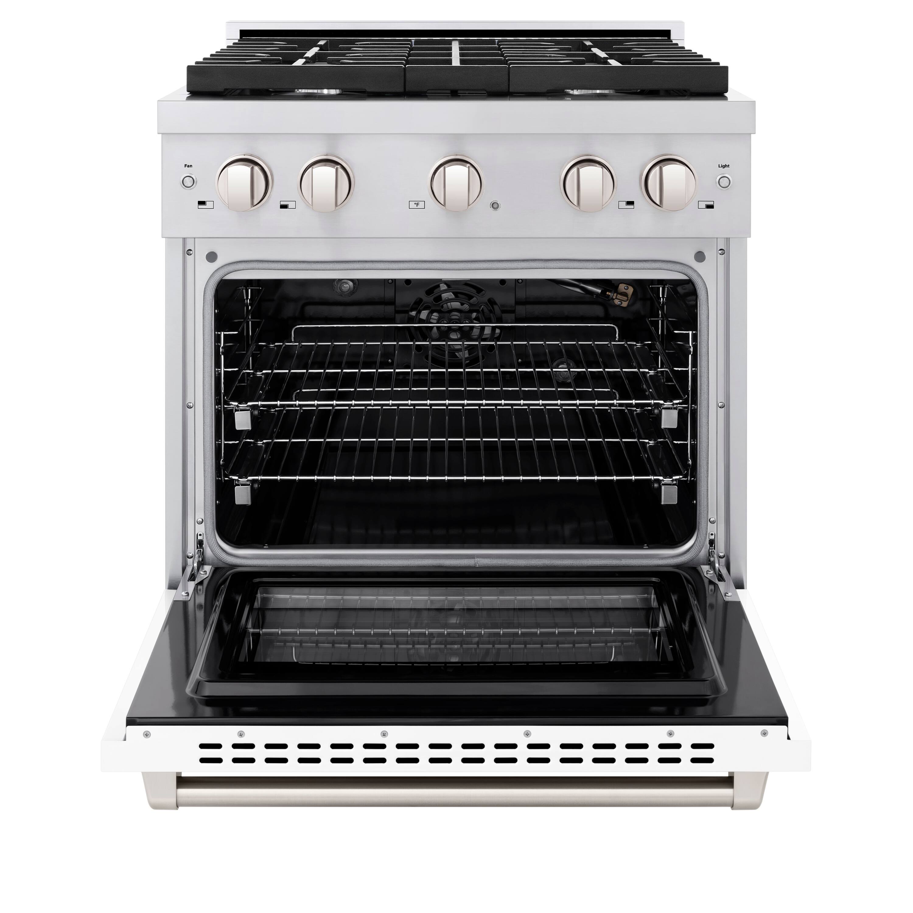 Angle. ZLINE - 30" Paramount Gas Range w/ 4 Burner Cooktop & Convection Oven w/ White Matte Door (SGR-WM-30) - White.