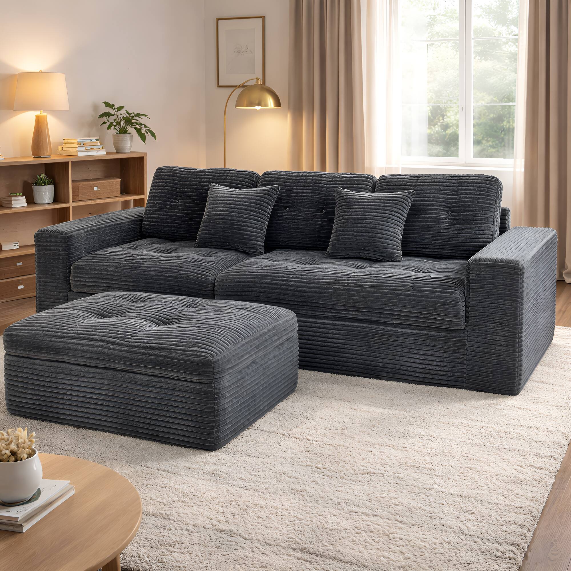 Angle. Anysun - Modular Cloud Sofa Set – 105" DIY Sectional with Ottoman, Pure Foam, Fur Velvet – Comfortable Living Room Couch - Blue Gray.