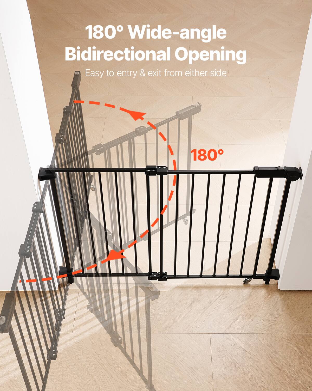 180° Wide-angle Bidirectional Opening. Easy to enter & exit from either side.