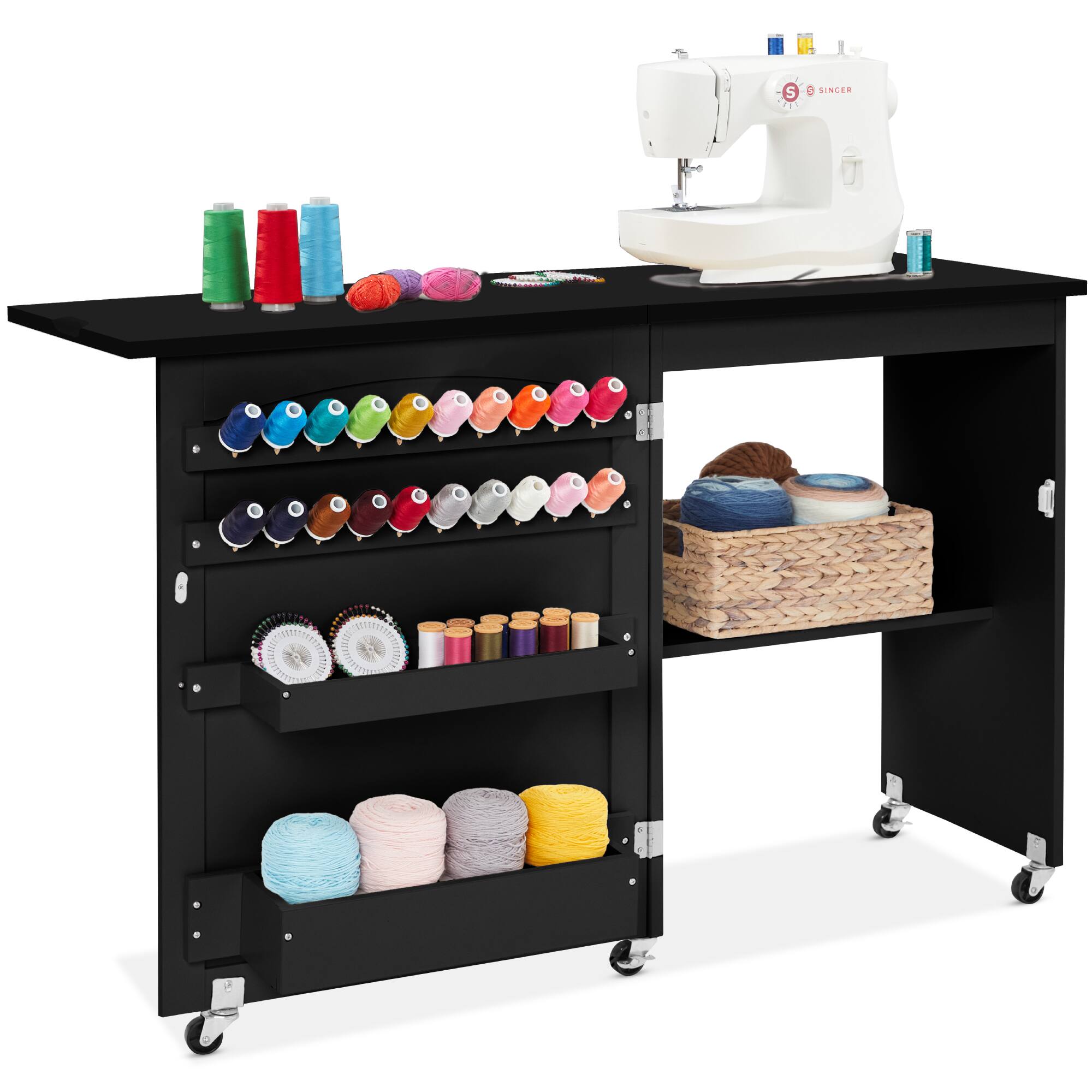 Best Choice Products - Sewing Machine Table & Desk w/ Craft Storage and Trays - Black