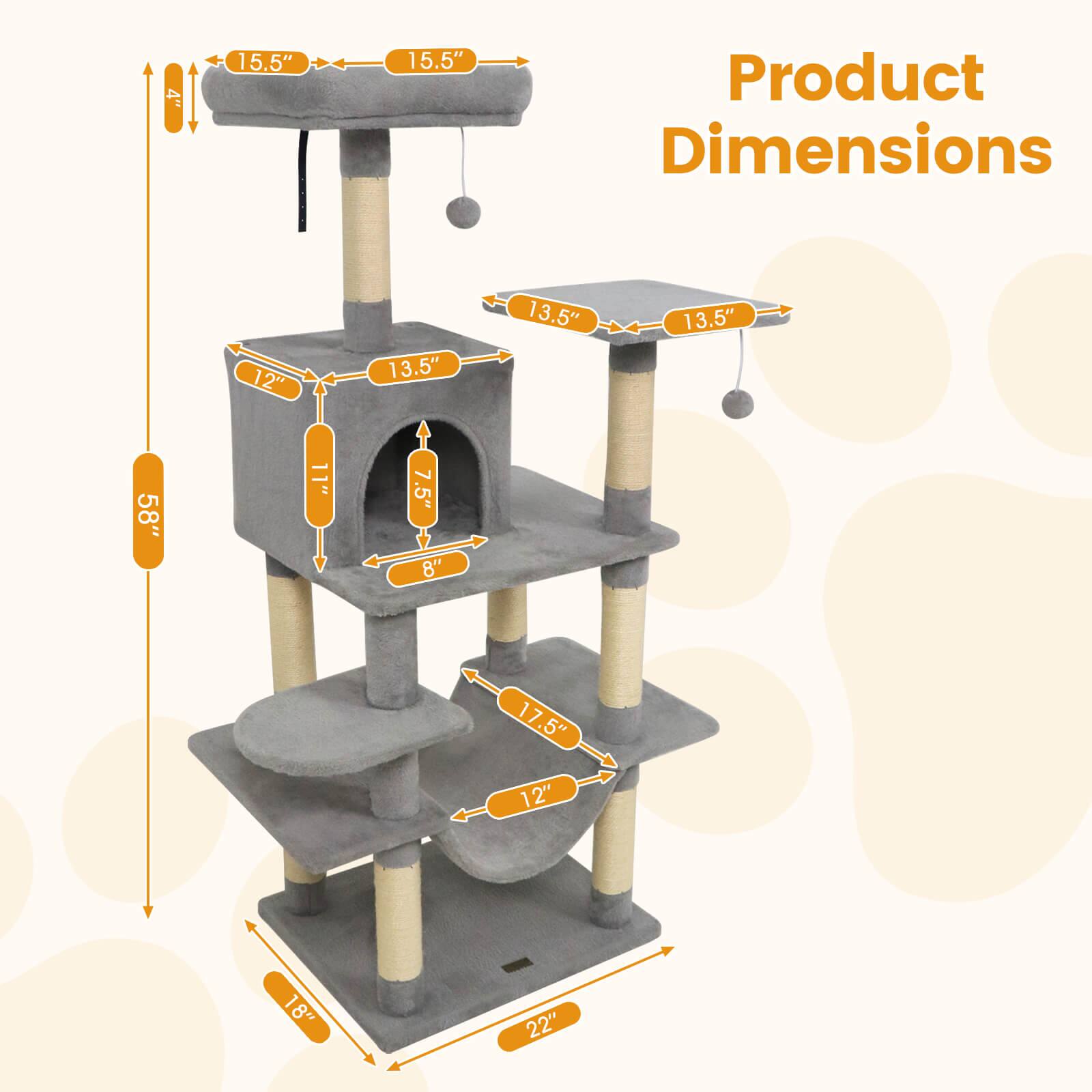 Product Dimensions

- Width: 15.5"
- Depth: 15.5"
- Height: 58"
- Base: 22" x 18"
- Top Level: 13.5" x 13.5"
- Second Level: 13.5" x 13.5"
- Third Level: 13.5" x 13.5"
- Fourth Level: 13.5" x 13.5"
- Entrance: 7.5" x 8"
- Distance between Levels: 17.5"
- Distance between Posts: 12"