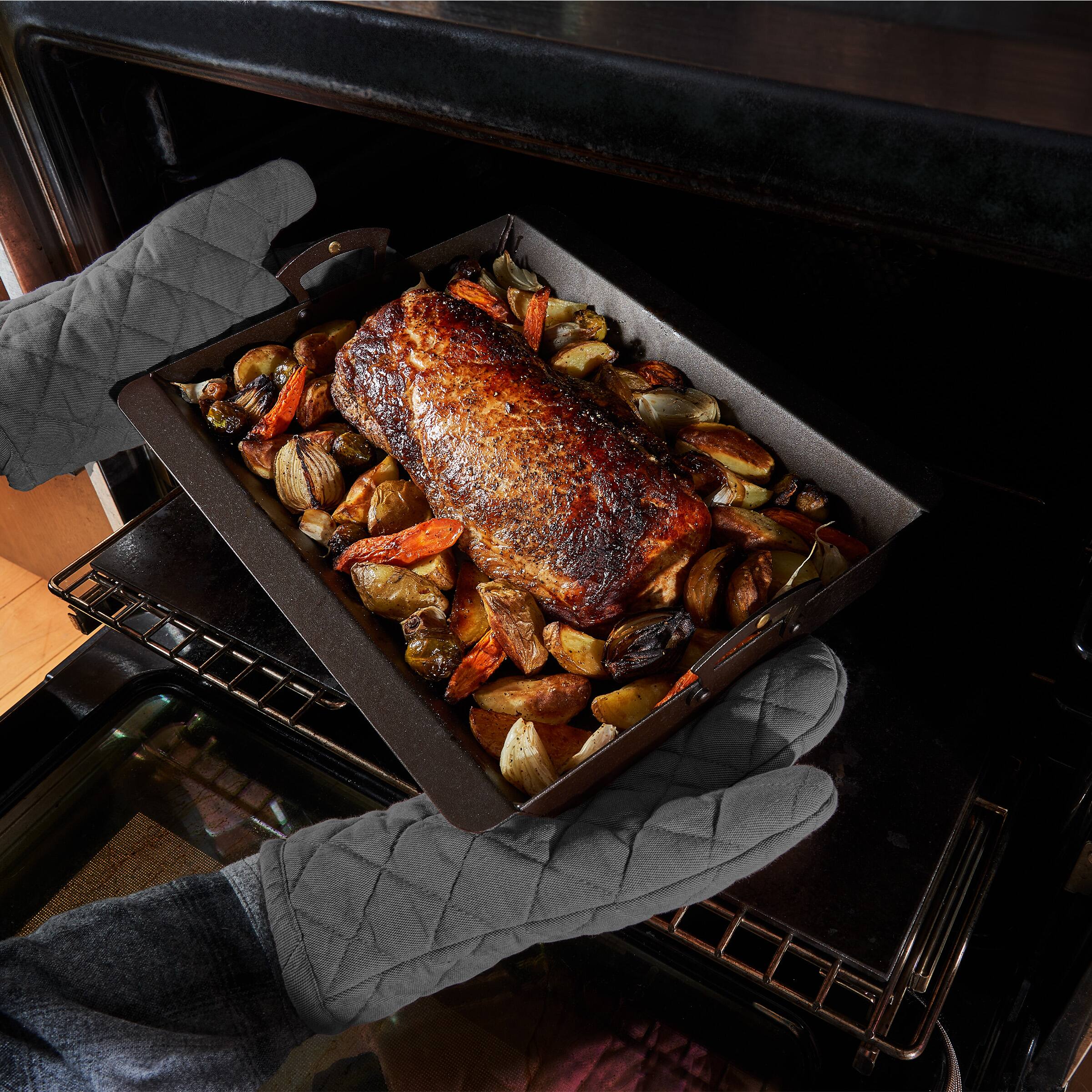 Alt View 4. Classic Cuisine - Iron Roasting Pan with Handles - Black.
