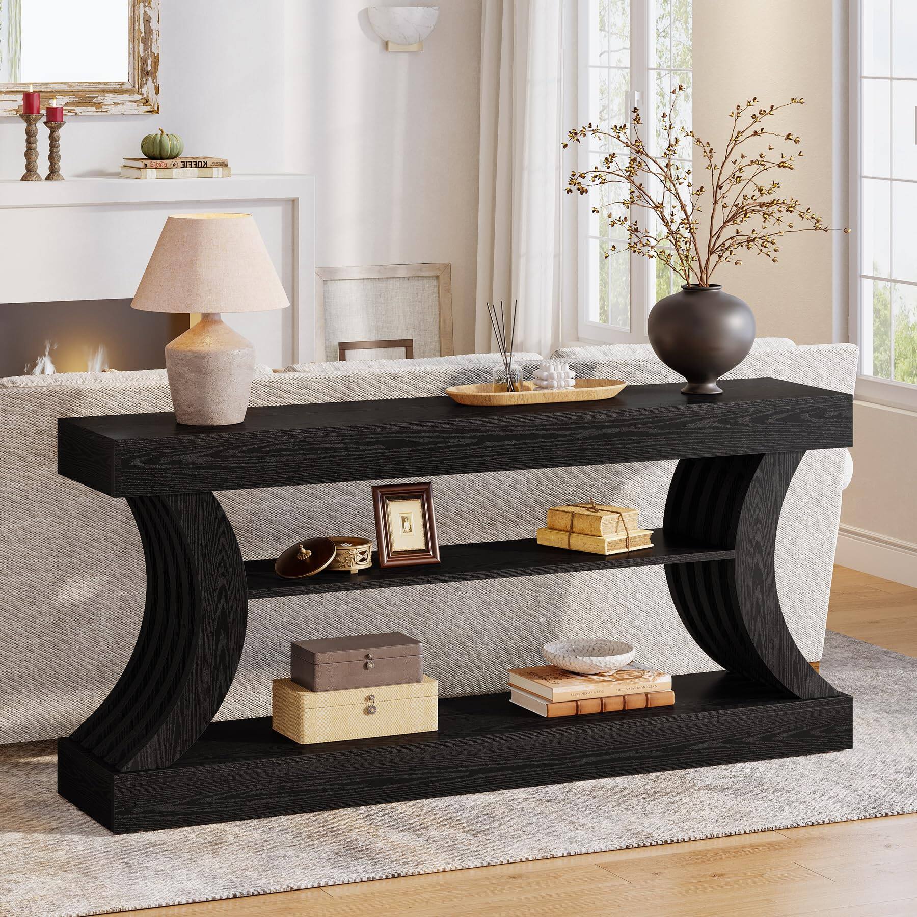 Left. Tribesigns - 70.9-Inch Long Farmhouse Entryway Console Table with Storage - Black.