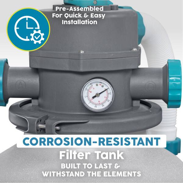 Pre-Assembled For Quick & Easy Installation

1 R > - 13 N 6. 9 12 4

CORROSION-RESISTANT Filter Tank BUILT TO LAST & WITHSTAND THE ELEMENTS