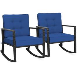 Costway - 2 PCS Patio Rattan Rocker Chair Outdoor Glider Rocking Chair Cushion Lawn - Navy