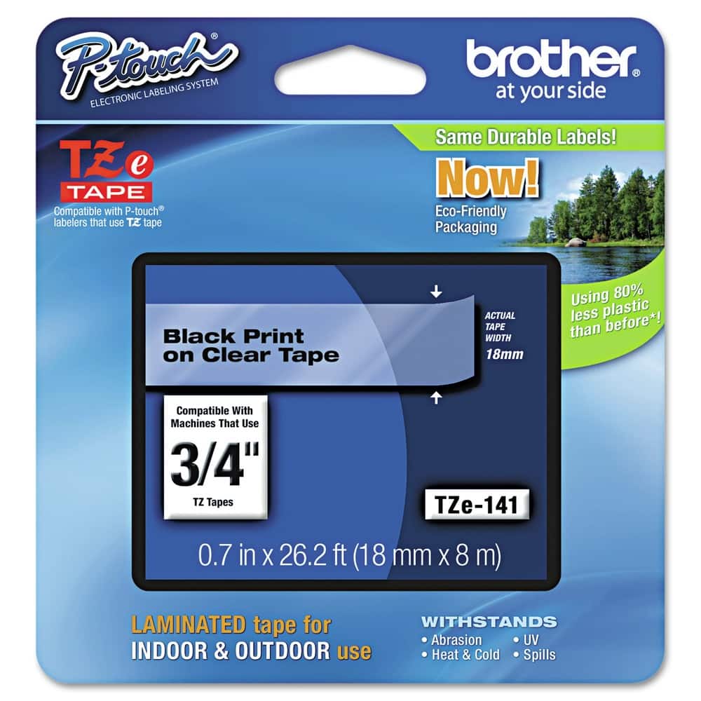 Brother - P-Touch TZE141 TZe 0.7 in. x 26.2 ft. Standard Adhesive Laminated Labeling Tape - Black on - Clear